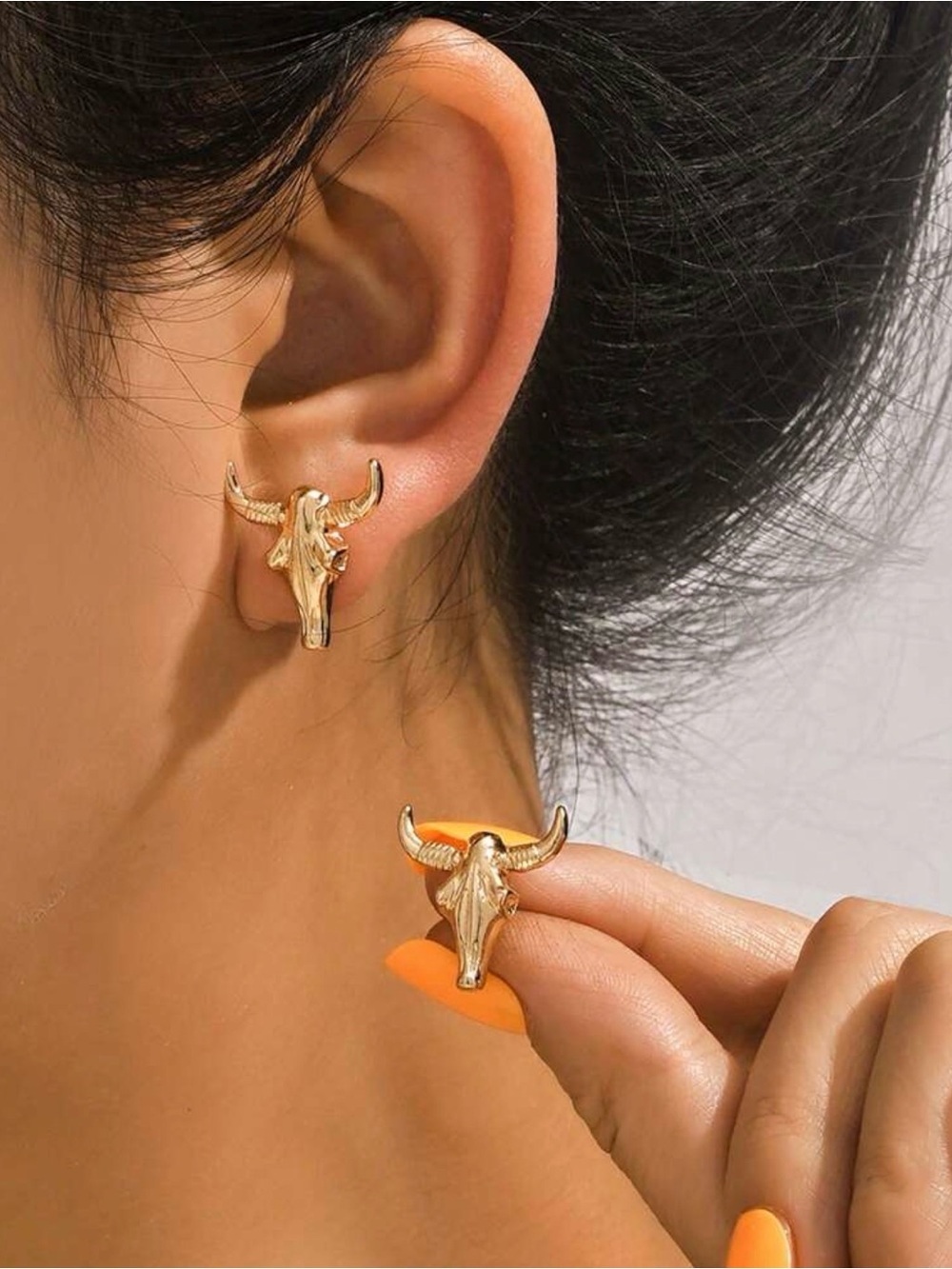 Anthropologie Gold Bull Skull Stud Earrings